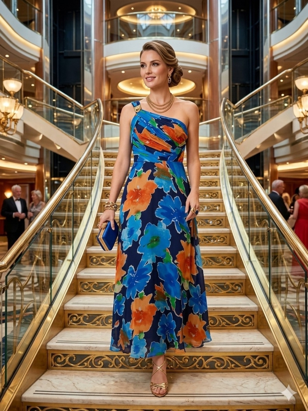 Lauren Ralph Lauren Zurinda Floral Georgette One-Shoulder Evening Dress Size 6